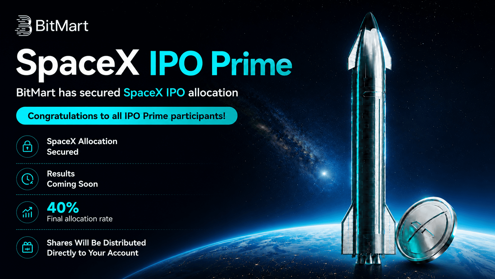BitMart Delivers 40% SpaceX Allocation to All IPOPrime Subscribers