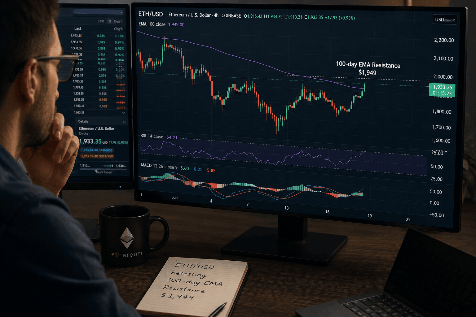 Ethereum Holds Above $1,900 as Staking Revenue Surges; Key Resistance at $1,950