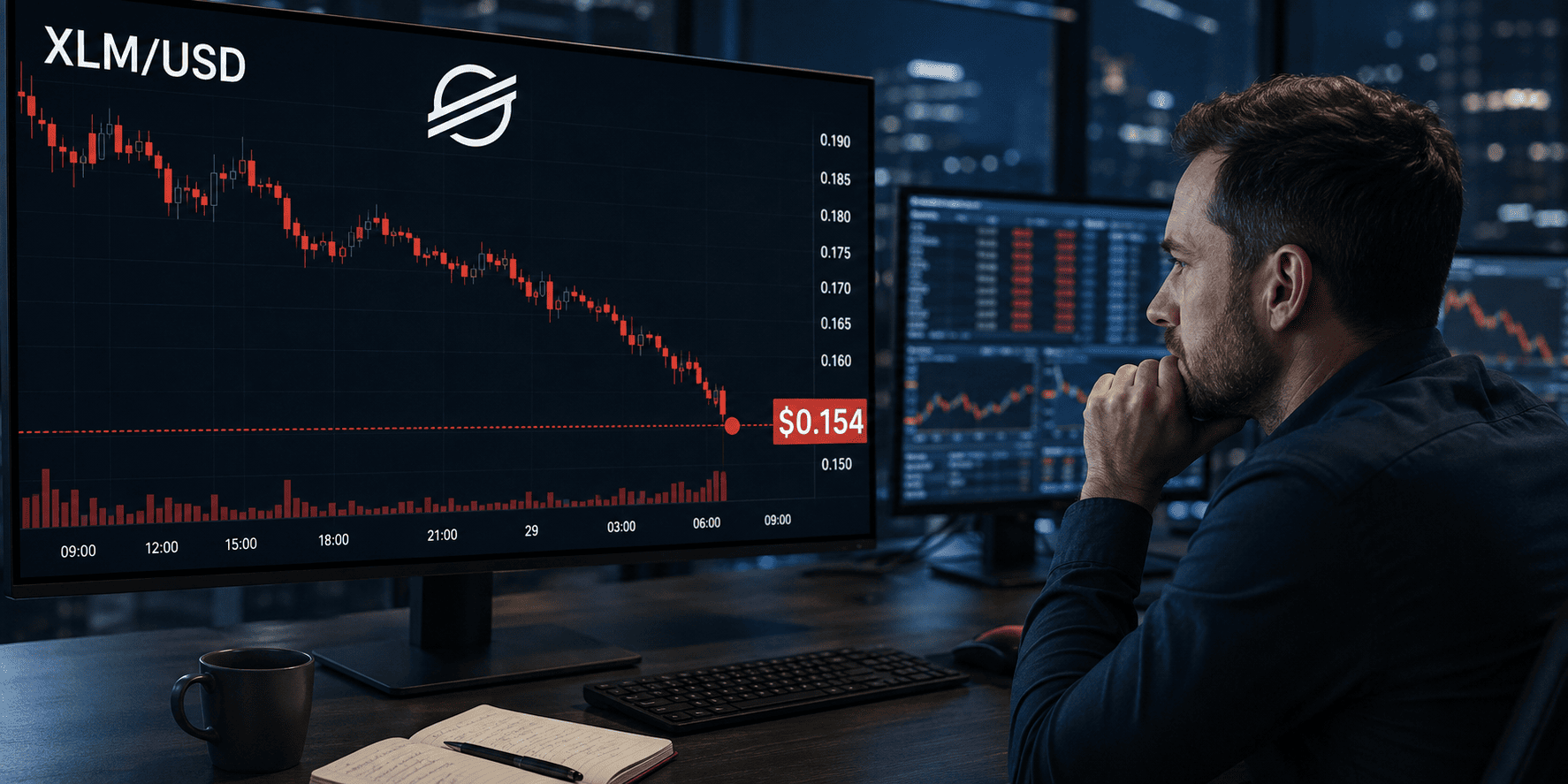 XLM slides toward $0.14 support as short sellers dominate Stellar